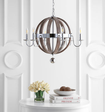Georgia 30" Wood/Metal Adjustable LED Chandelier - JONATHAN Y